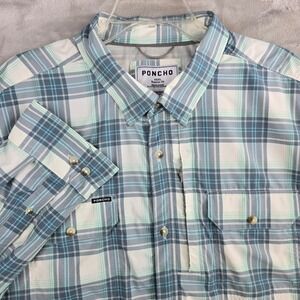 PONCHO Mens 3XL Regular Fit Plaid Button Down Shirt Magnetic Pockets Long Sleeve